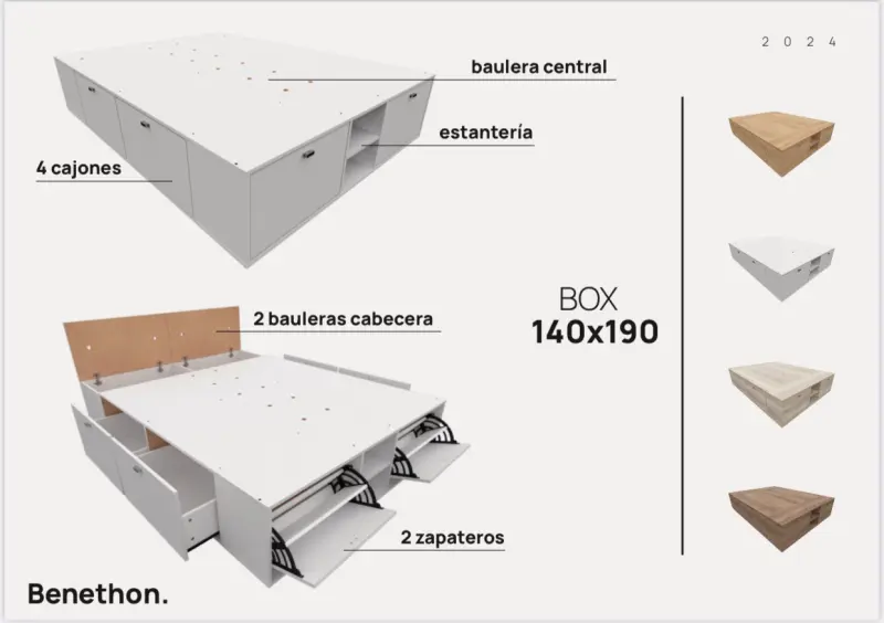 Cama box 140cm con Zapatero BENETHON